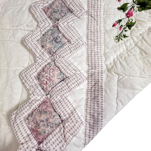 Handmade Machine Stitched Quilted Throw Hummingbird Cottage Garden 46 x 58 Stain - Picture 8 of 14